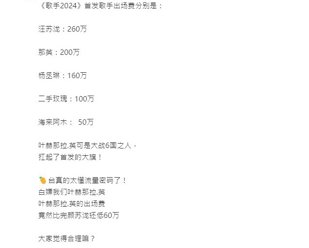 网传《歌手2024》34岁创作型歌手汪苏泷出场费260万排最高价位(图2)